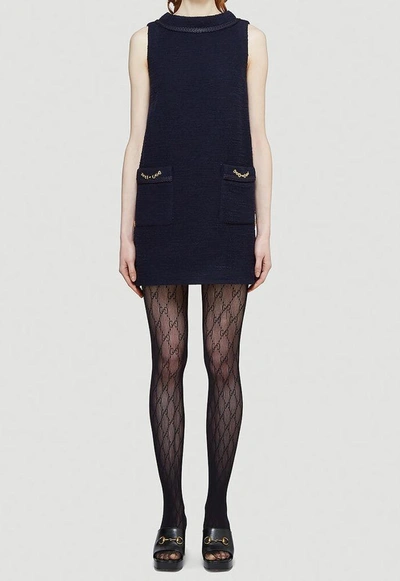 Gucci Tweed Crêpe Mini Dress In Black