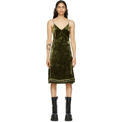 R13 Tie-detailed Silk-trimmed Velvet Dress In Olive