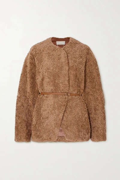 Vanessa Bruno Palena Belted Faux Shearling Jacket In Camel