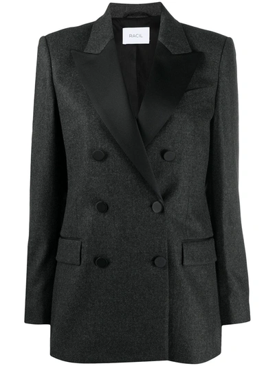 Racil Cambridge Double-breasted Satin-trimmed Wool-blend Blazer In Grey