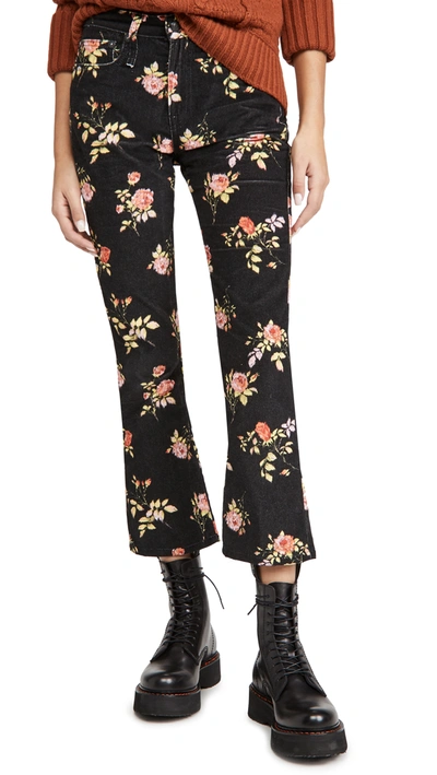 R13 Kick Fit Cropped Floral-print High-rise Flared Jeans In Black Floral