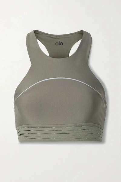 Alo Yoga Sequence Stretch Sports Bra In Army Green