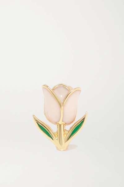 Alison Lou Tulip 14-karat Gold And Enamel Earring In Pink