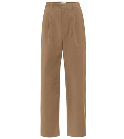Deveaux Nicola Pleated Woven Straight-leg Trousers In Brown