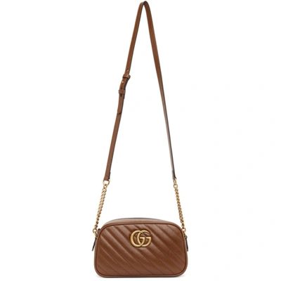 Gucci Brown Small Gg Marmont 2.0 Camera Bag In 2535 Cuir/cuir