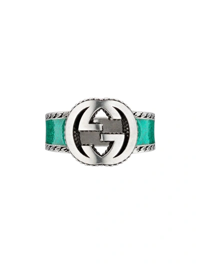 Gucci Men's Interlocking G Silver & Enamel Band Ring In Sterling Silver