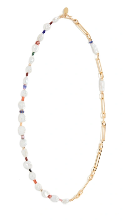 Lizzie Fortunato Daydream 18k Goldplated, 8mm Keshi Pearl, Coral & Multicolor Glass Bead Necklace