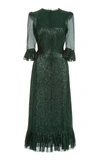 The Vampire's Wife The Falconetti Metallic Chiffon Midi Dress In Emerald