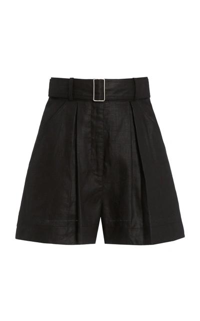 Matthew Bruch Women's Linen Pleated Shorts In Black