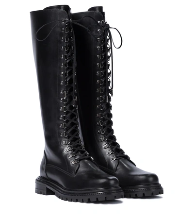 Aquazzura Leather Knee-high Combat Boots In Black