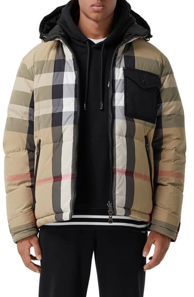 Burberry Rutland Reversible Archive Check Down Puffer Coat In Beige