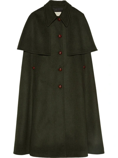 Gucci Wool Coat With Detachable Cape In Green