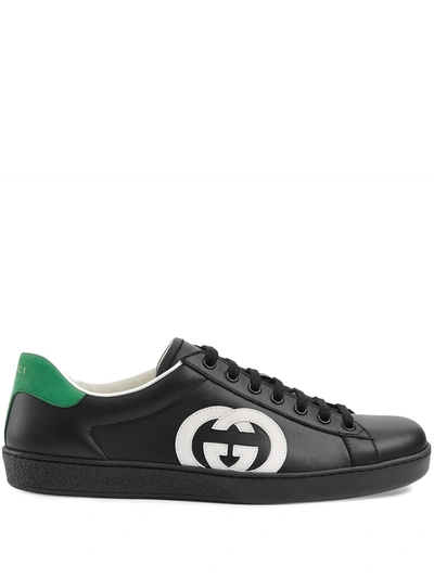 Gucci Interlocking-g Ace Low-top Sneakers In Black Leather