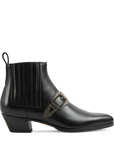 Gucci Zahara Buckle-strap Leather Chelsea Boots In Black