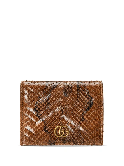 Gucci Gg Marmont Python Card Case Wallet In Brown