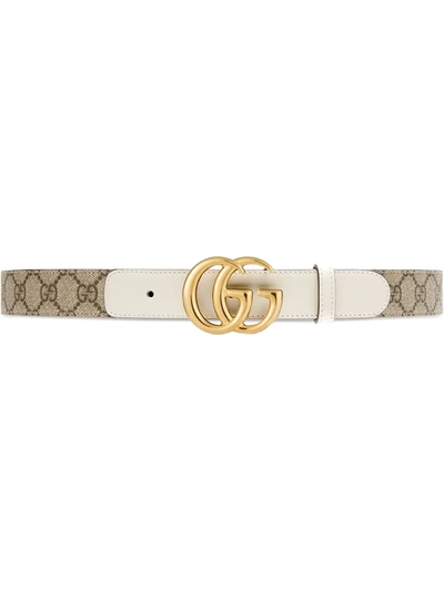 Gucci Brown Gg Supreme Marmont Belt In White