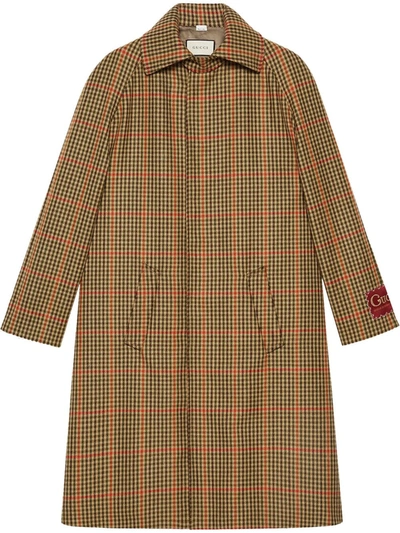 Gucci Check-pattern Mid-length Coat In Brown