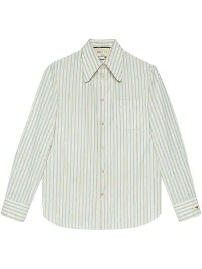 Gucci Pointed Collar Striped Shirt In Neutrals