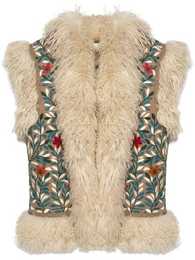 Gucci Oversized Floral-embroidered Gilet Jacket In White