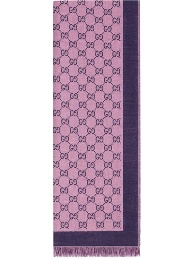 Gucci Gg Jacquard Cotton Stole In Pink And Blue