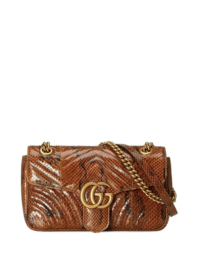 Gucci Gg Marmont Small Python Shoulder Bag In Beige