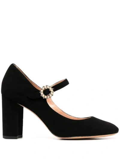 Kate Spade Suede Mary-jane Pumps With Crystal Buckle Detail In Black