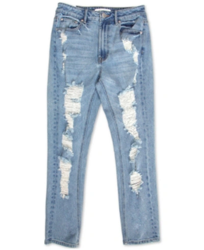 Almost Famous Juniors' Destructed High-rise Mom Jeans In Medium Wash