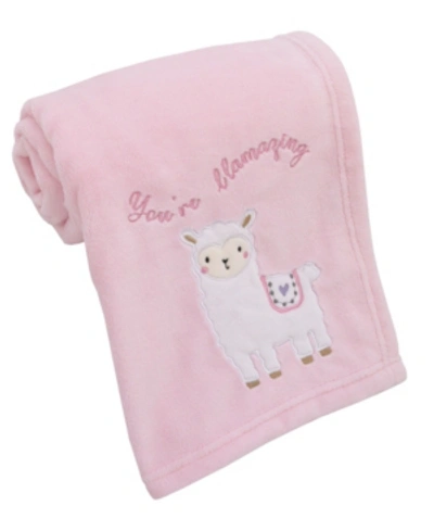 Nojo Infant Girl's Sweet Llama And Butterflies Super Soft Baby Blanket With Applique And Embroidery In Pink