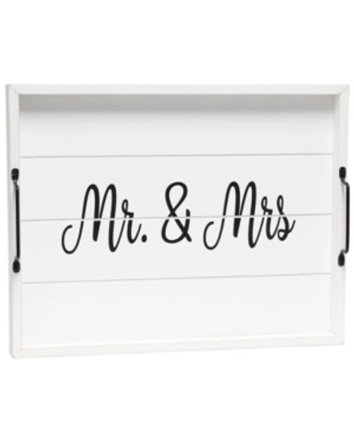 Elegant Designs Decorative Wood Serving Tray With Handles - Mr And Mrs In Winter White