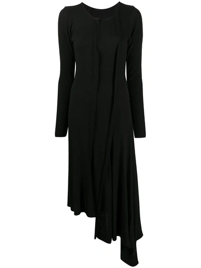 Yohji Yamamoto Fitted Long-sleeved Midi Dress In Black