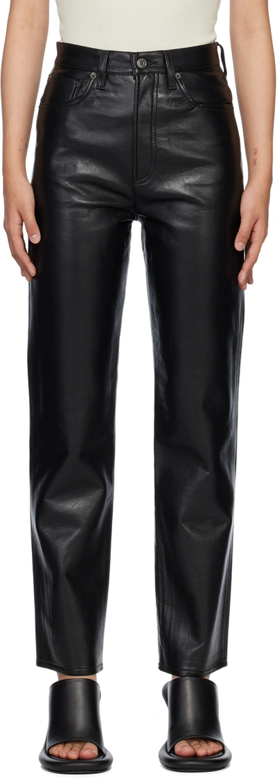 Agolde Recycled Leather 90's Pinch Waist Pants In Black Patent