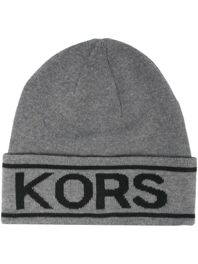 Michael Kors Logo Beanie Hat In Grey