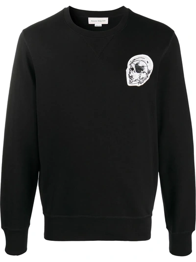Alexander Mcqueen Long-sleeved Wool Sweater With Skull Patch In Black
