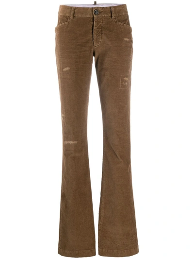 Dsquared2 Distressed Flared Corduroy Trousers In Brown