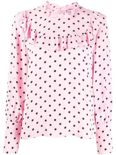 Red Valentino Gepunktete Bluse Mit Rüschen In Pink