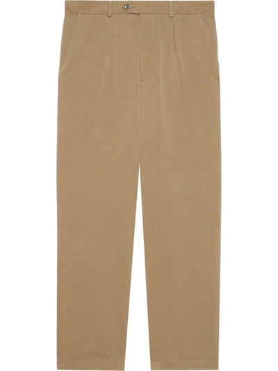 Gucci Cotton Pant With Interlocking G Patch In Neutrals