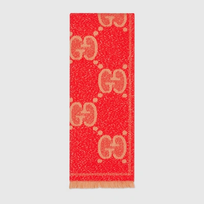 Gucci Gg Wool Jacquard Scarf In Red