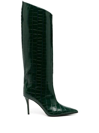 Le Silla Eva Crocodile-effect Boots In Green