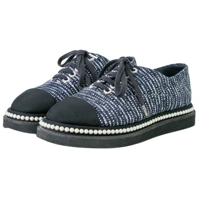Pre-owned Chanel Blue Tweed Lace Ups