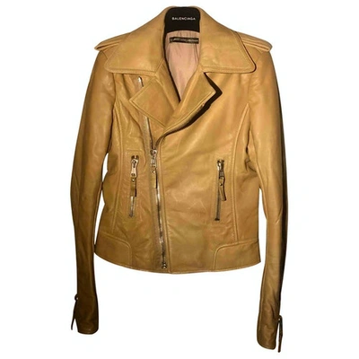 Pre-owned Balenciaga Leather Jacket In Beige