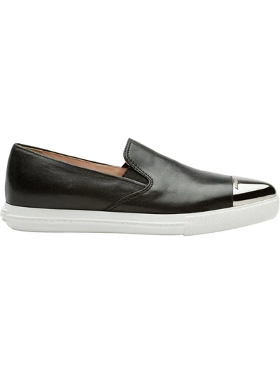 Miu Miu Metal-trimmed Leather Slip-on Sneakers In Dark Grey