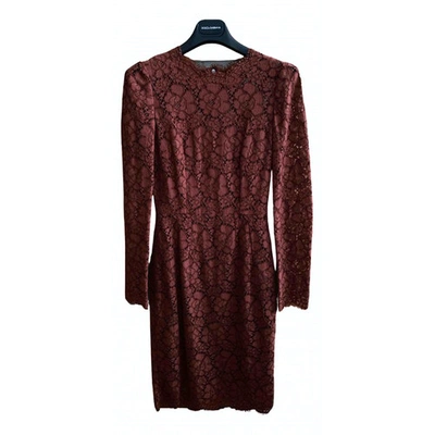 Pre-owned Dolce & Gabbana Lace Mid-length Dress In Burgundy