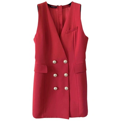Pre-owned Balmain Wool Mini Dress In Red