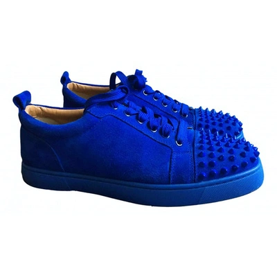 Pre-owned Christian Louboutin Louis Junior Spike Blue Suede Trainers