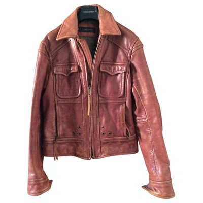 Pre-owned Dsquared2 Leather Jacket In Burgundy