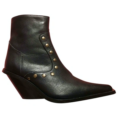 Pre-owned Gia Couture Leather Western Boots In Black