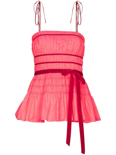 Molly Goddard Cressie Velour-ribbon And Shirred-taffeta Top In Pink