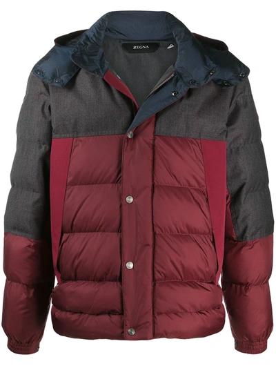 Z Zegna Two-tone Padded Jacket In Red