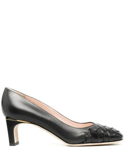 Pollini Squared Toe Interwoven Pumps In Black