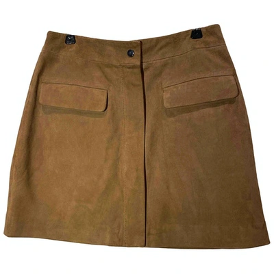 Pre-owned Reiss Leather Mini Skirt In Brown